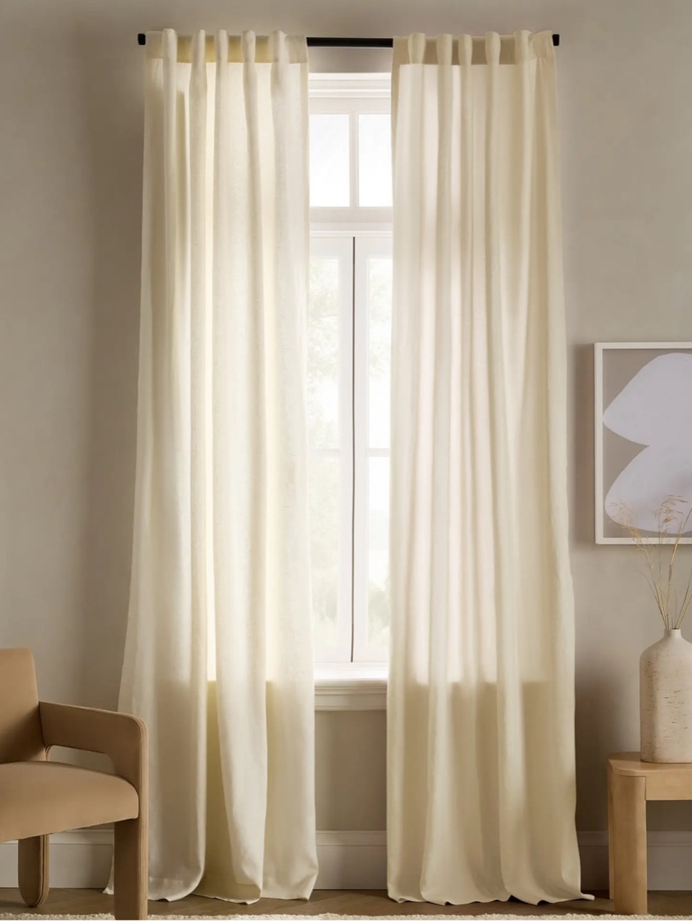 Cream Quince European Linen Curtain Cream 48x108 One Panel (Two Available)